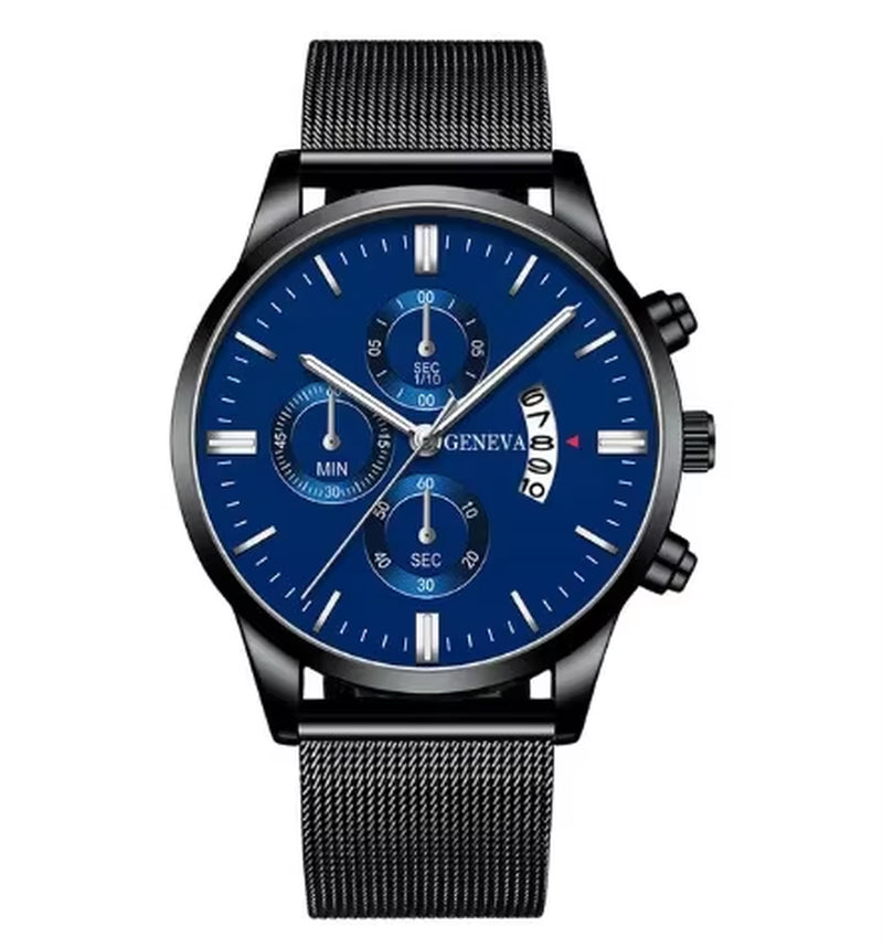 Mens Watches Waterproof Mesh Belt Man Wrist Watch Calendar Quartz Watch Luxury Business Dress Watch for Men Fashion Male Clock