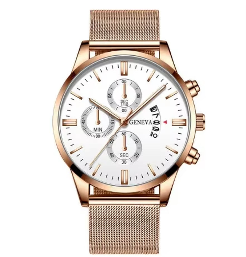 Mens Watches Waterproof Mesh Belt Man Wrist Watch Calendar Quartz Watch Luxury Business Dress Watch for Men Fashion Male Clock