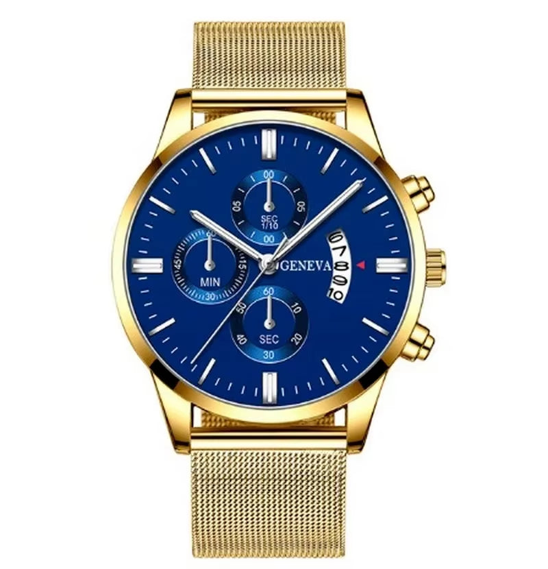 Mens Watches Waterproof Mesh Belt Man Wrist Watch Calendar Quartz Watch Luxury Business Dress Watch for Men Fashion Male Clock