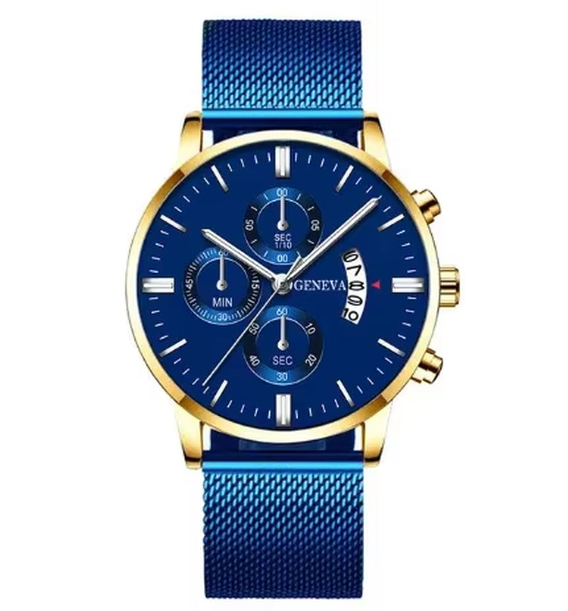 Mens Watches Waterproof Mesh Belt Man Wrist Watch Calendar Quartz Watch Luxury Business Dress Watch for Men Fashion Male Clock