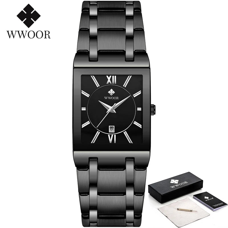 Relogio Masculino  Gold Watch Men Square Mens Watches Top Brand Luxury Golden Quartz Stainless Steel Waterproof Wrist Watch