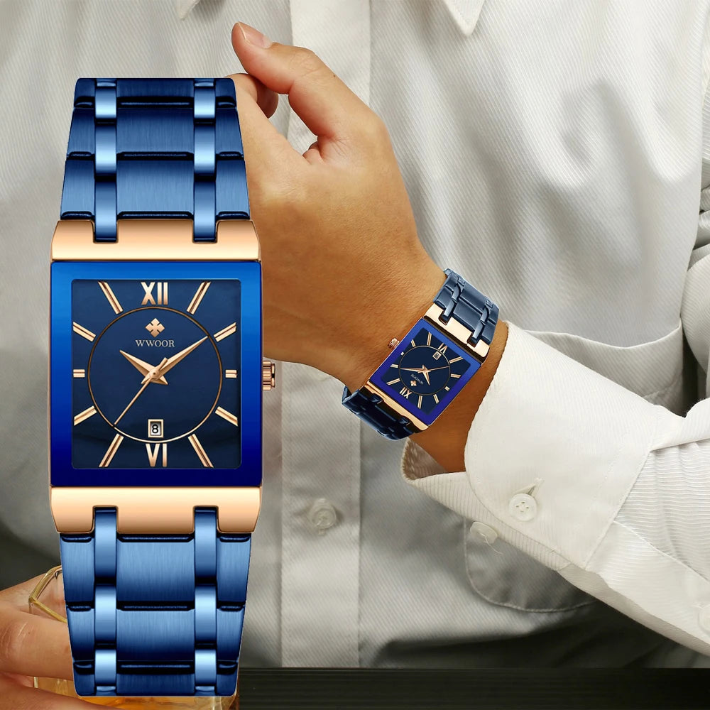 Relogio Masculino  Gold Watch Men Square Mens Watches Top Brand Luxury Golden Quartz Stainless Steel Waterproof Wrist Watch