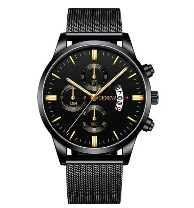 Mens Watches Waterproof Mesh Belt Man Wrist Watch Calendar Quartz Watch Luxury Business Dress Watch for Men Fashion Male Clock