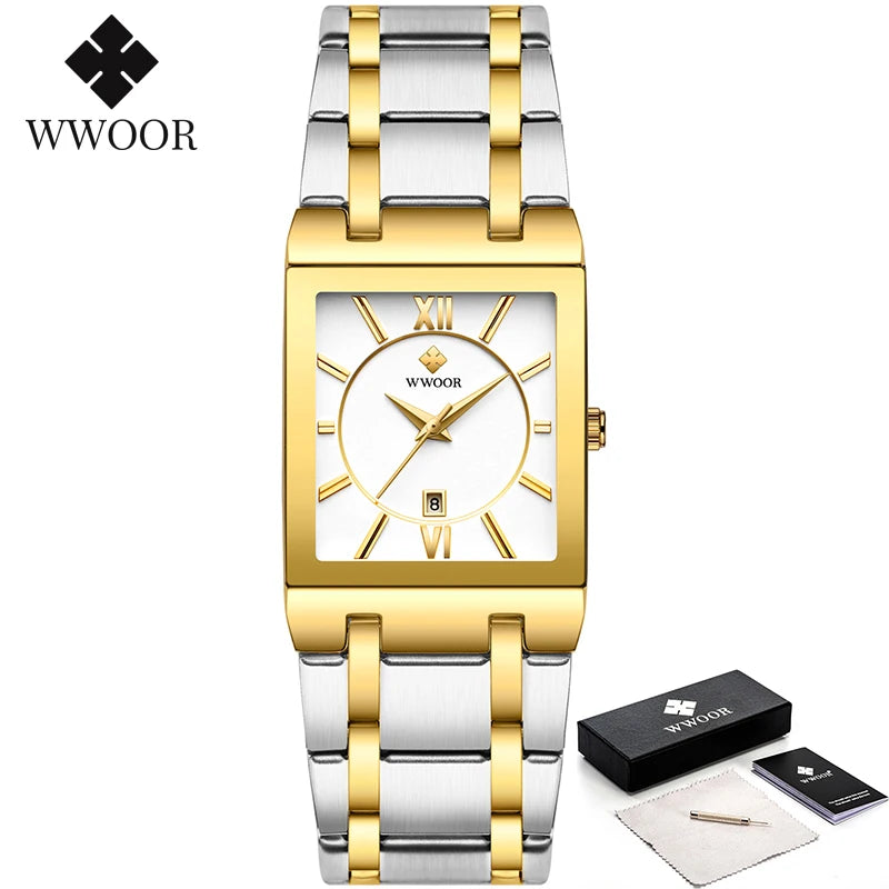 Relogio Masculino  Gold Watch Men Square Mens Watches Top Brand Luxury Golden Quartz Stainless Steel Waterproof Wrist Watch