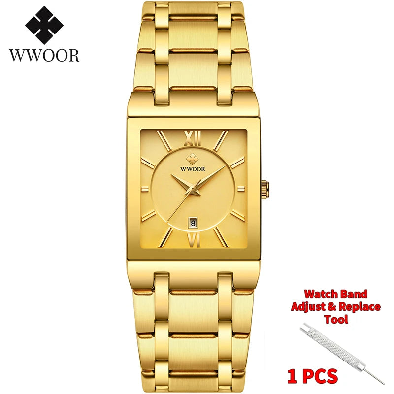Relogio Masculino  Gold Watch Men Square Mens Watches Top Brand Luxury Golden Quartz Stainless Steel Waterproof Wrist Watch