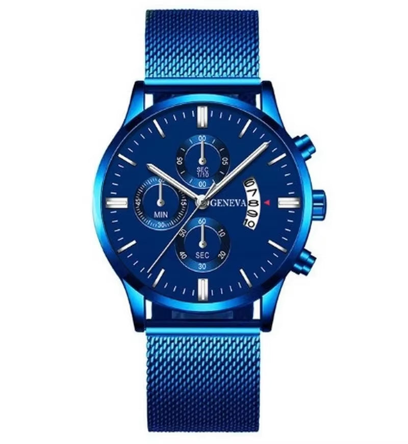 Mens Watches Waterproof Mesh Belt Man Wrist Watch Calendar Quartz Watch Luxury Business Dress Watch for Men Fashion Male Clock