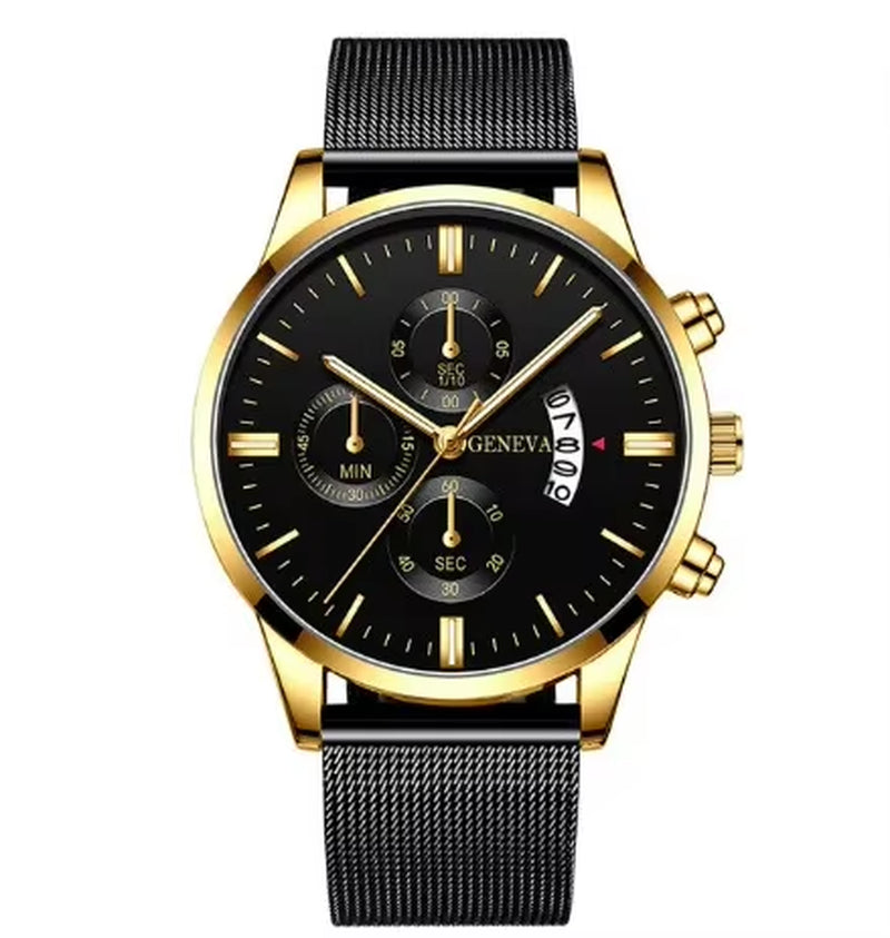 Mens Watches Waterproof Mesh Belt Man Wrist Watch Calendar Quartz Watch Luxury Business Dress Watch for Men Fashion Male Clock