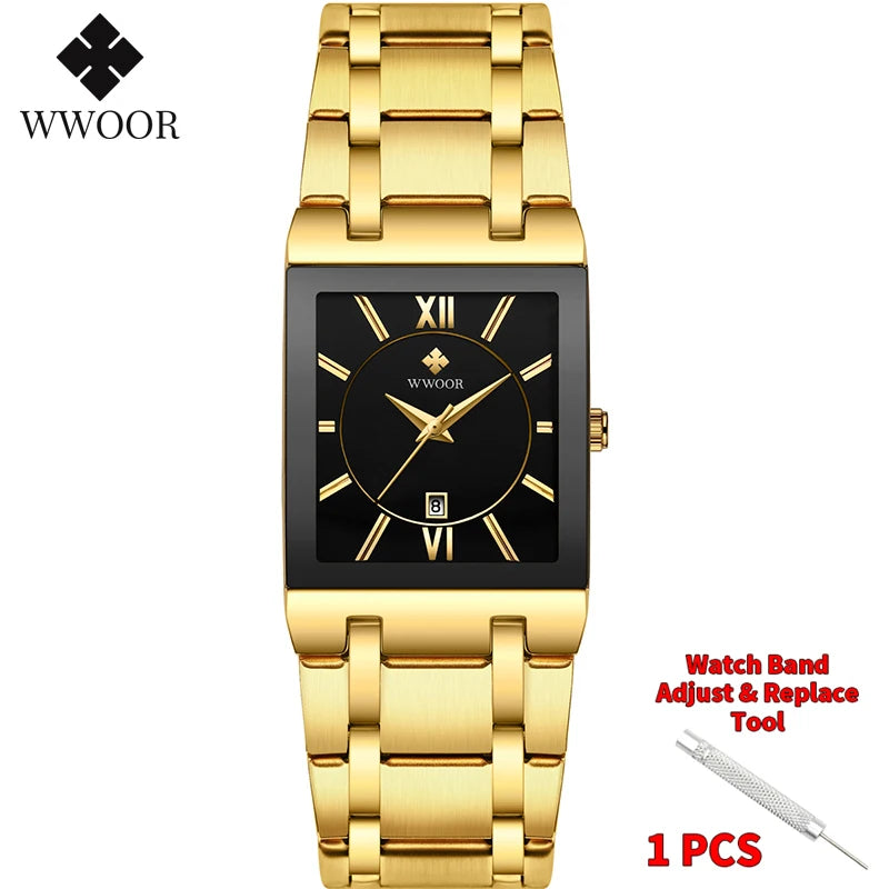 Relogio Masculino  Gold Watch Men Square Mens Watches Top Brand Luxury Golden Quartz Stainless Steel Waterproof Wrist Watch