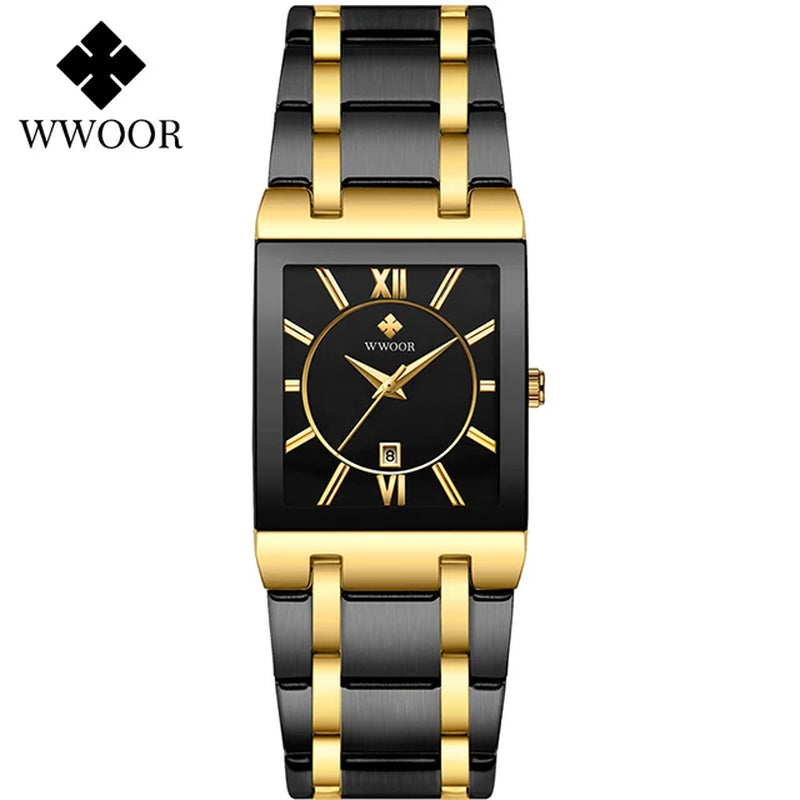 Relogio Masculino  Gold Watch Men Square Mens Watches Top Brand Luxury Golden Quartz Stainless Steel Waterproof Wrist Watch