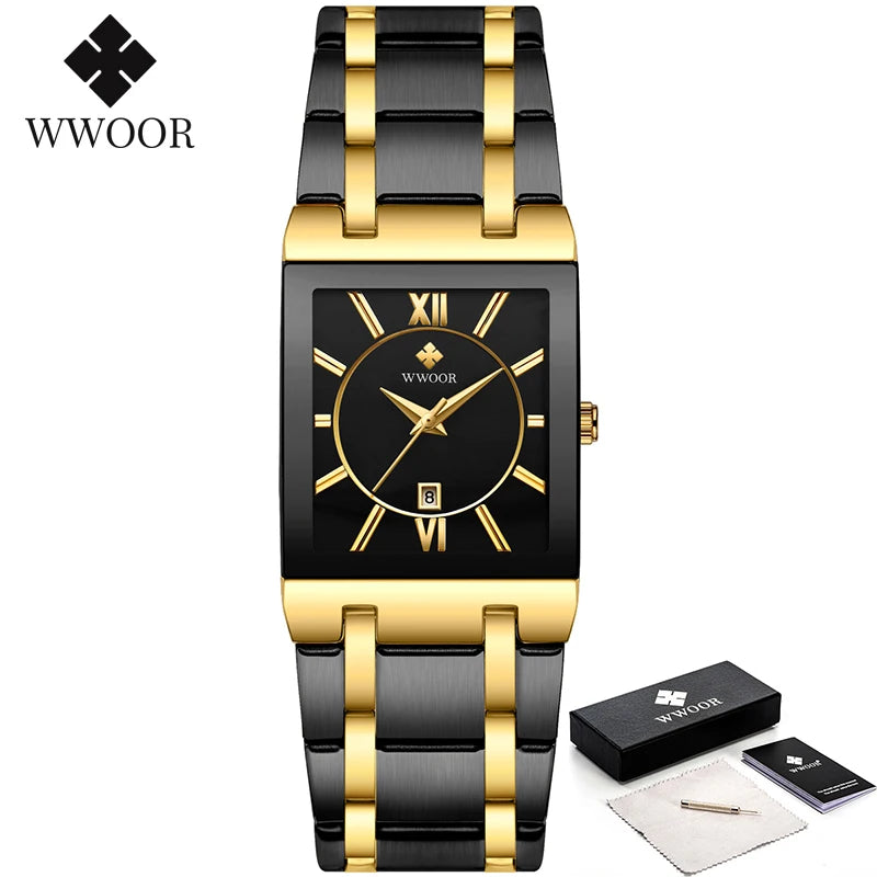 Relogio Masculino  Gold Watch Men Square Mens Watches Top Brand Luxury Golden Quartz Stainless Steel Waterproof Wrist Watch