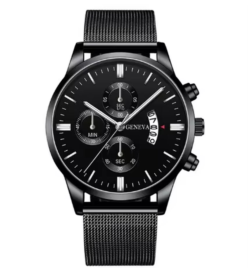 Mens Watches Waterproof Mesh Belt Man Wrist Watch Calendar Quartz Watch Luxury Business Dress Watch for Men Fashion Male Clock