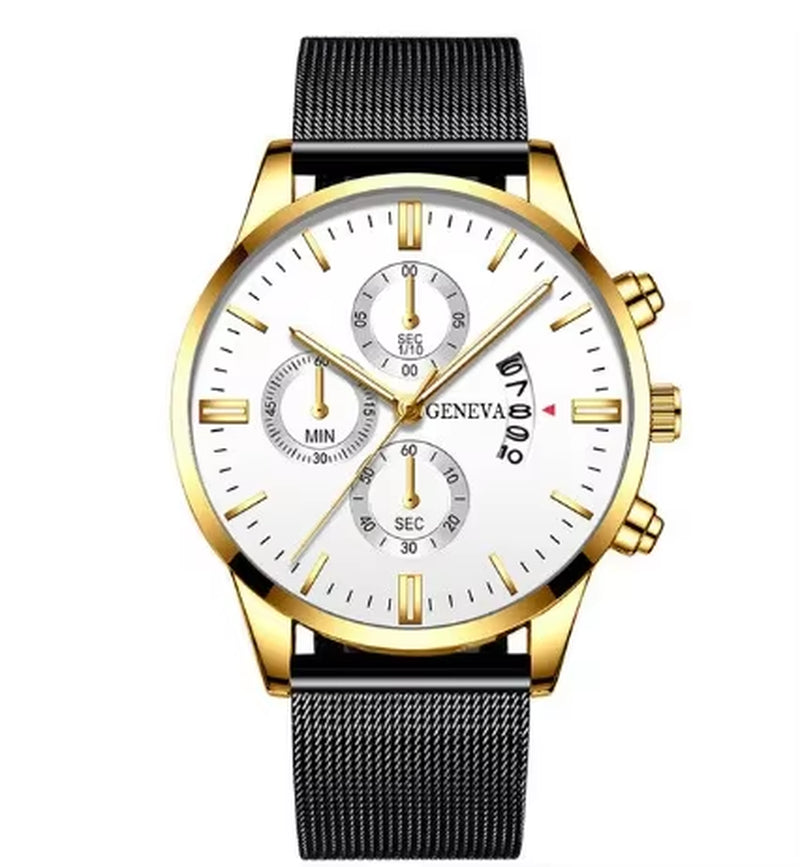 Mens Watches Waterproof Mesh Belt Man Wrist Watch Calendar Quartz Watch Luxury Business Dress Watch for Men Fashion Male Clock