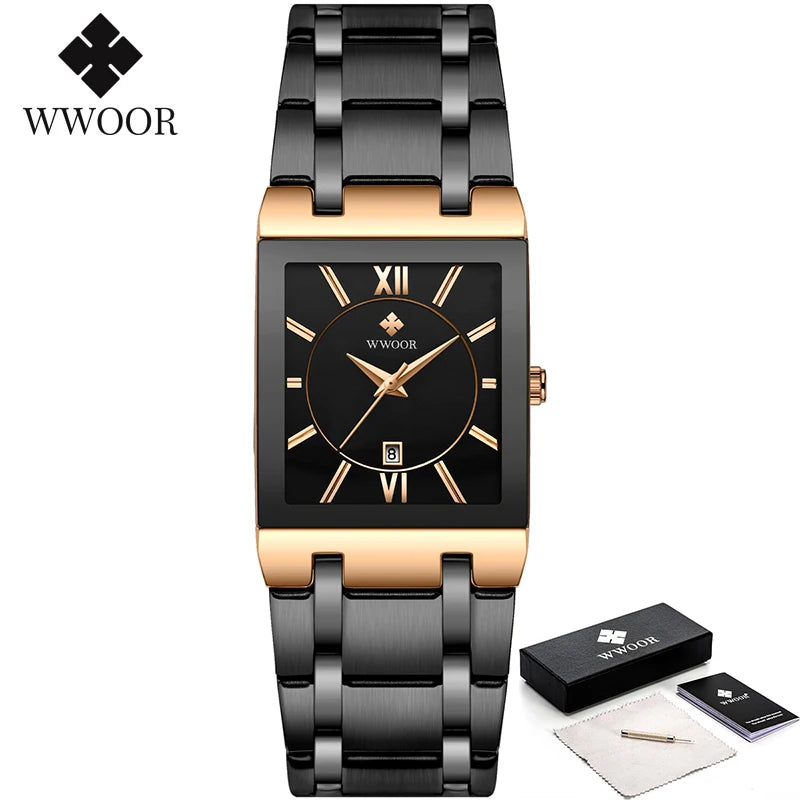 Relogio Masculino  Gold Watch Men Square Mens Watches Top Brand Luxury Golden Quartz Stainless Steel Waterproof Wrist Watch
