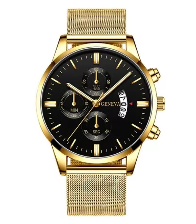 Mens Watches Waterproof Mesh Belt Man Wrist Watch Calendar Quartz Watch Luxury Business Dress Watch for Men Fashion Male Clock