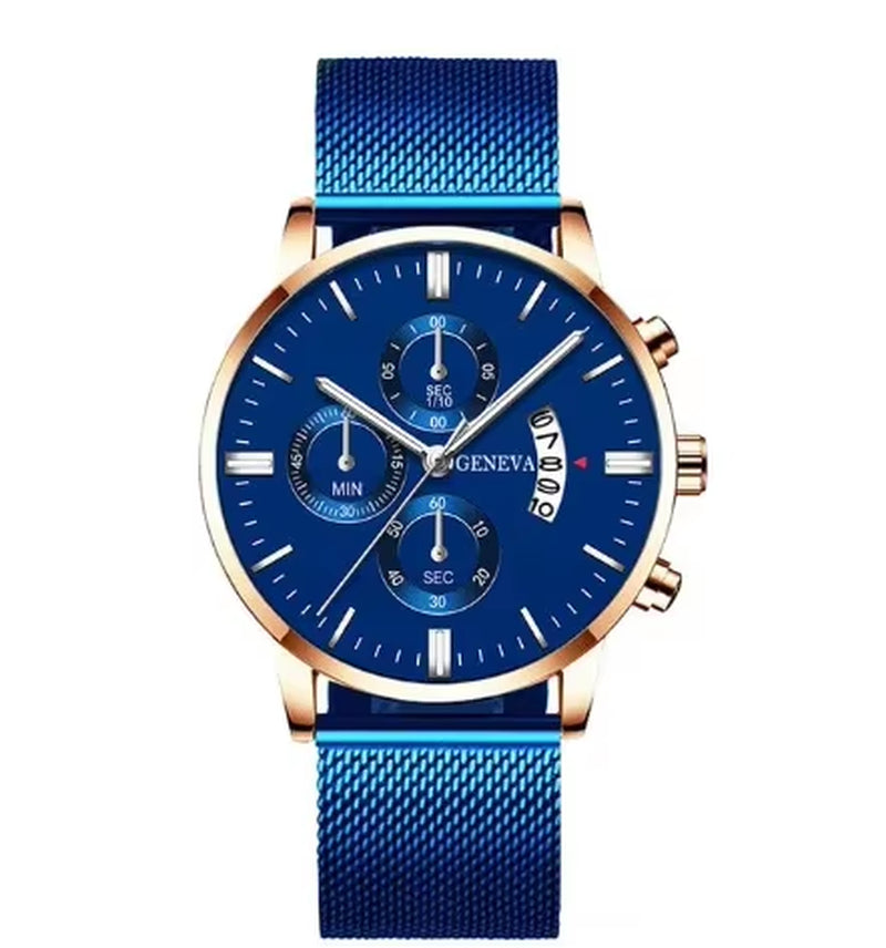 Mens Watches Waterproof Mesh Belt Man Wrist Watch Calendar Quartz Watch Luxury Business Dress Watch for Men Fashion Male Clock