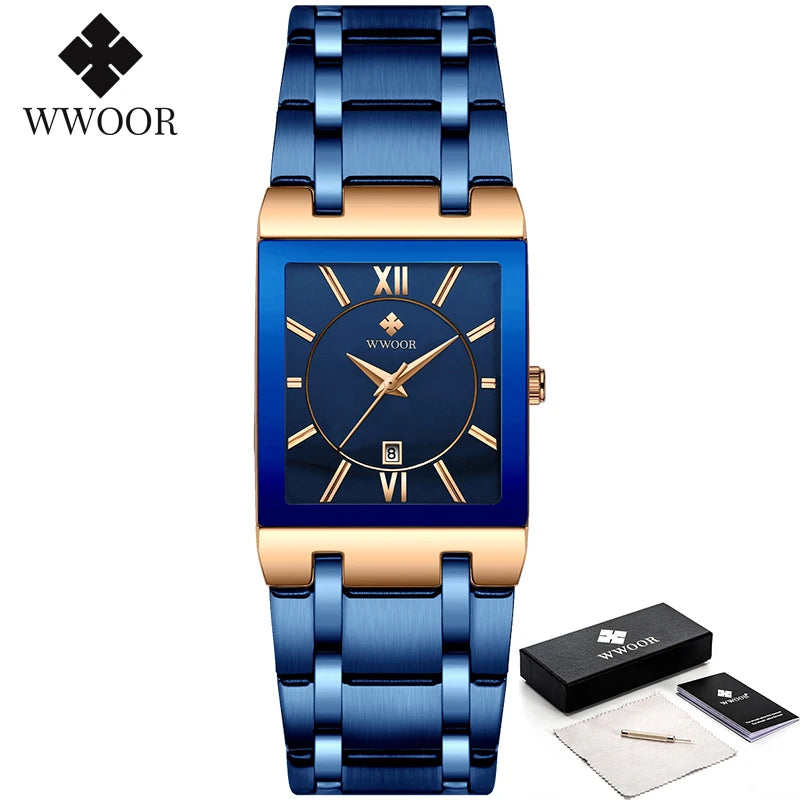 Relogio Masculino  Gold Watch Men Square Mens Watches Top Brand Luxury Golden Quartz Stainless Steel Waterproof Wrist Watch