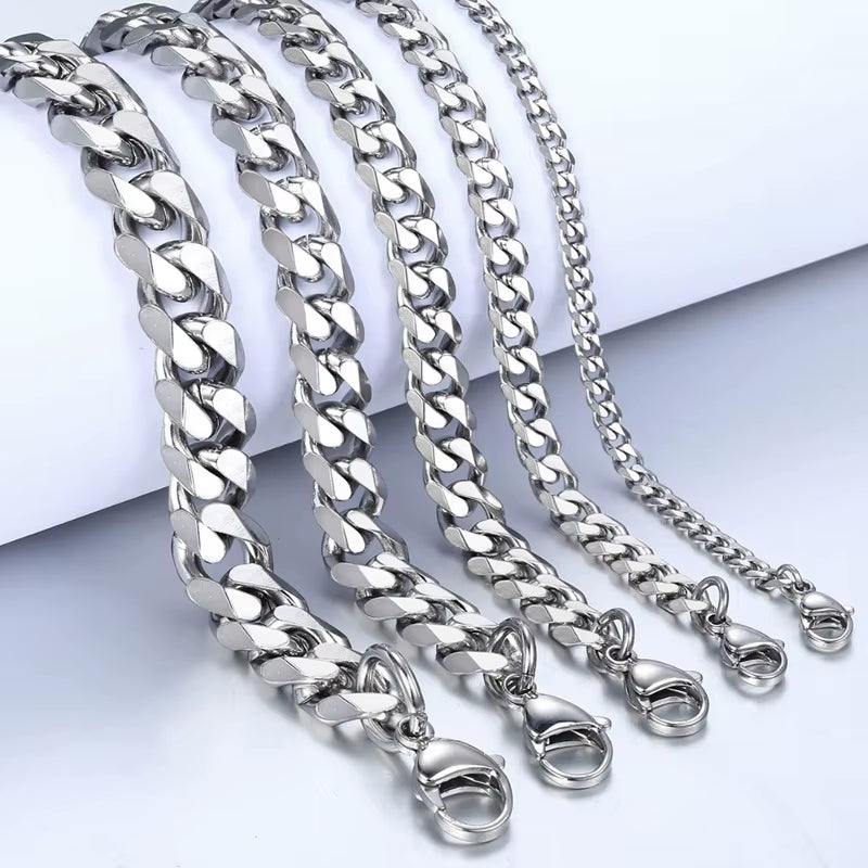 New Trendy Cuban Chain Men Bracelet Classic Stainless Steel 3/5/7/9Mm Width Chain Bracelet for Men Women Jewelry Gift