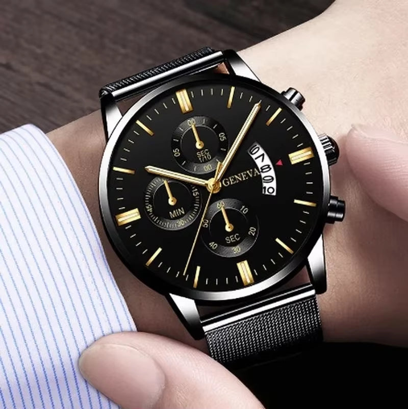 Mens Watches Waterproof Mesh Belt Man Wrist Watch Calendar Quartz Watch Luxury Business Dress Watch for Men Fashion Male Clock
