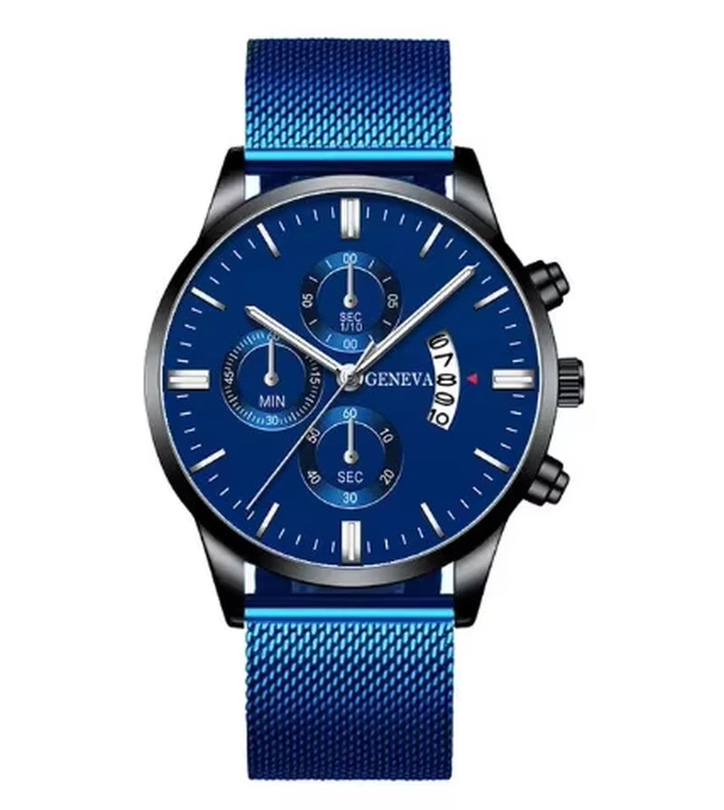 Mens Watches Waterproof Mesh Belt Man Wrist Watch Calendar Quartz Watch Luxury Business Dress Watch for Men Fashion Male Clock