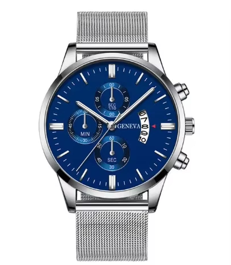 Mens Watches Waterproof Mesh Belt Man Wrist Watch Calendar Quartz Watch Luxury Business Dress Watch for Men Fashion Male Clock