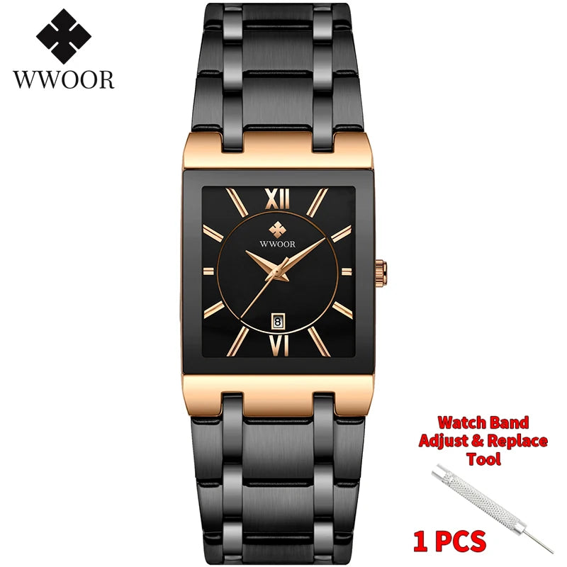 Relogio Masculino  Gold Watch Men Square Mens Watches Top Brand Luxury Golden Quartz Stainless Steel Waterproof Wrist Watch