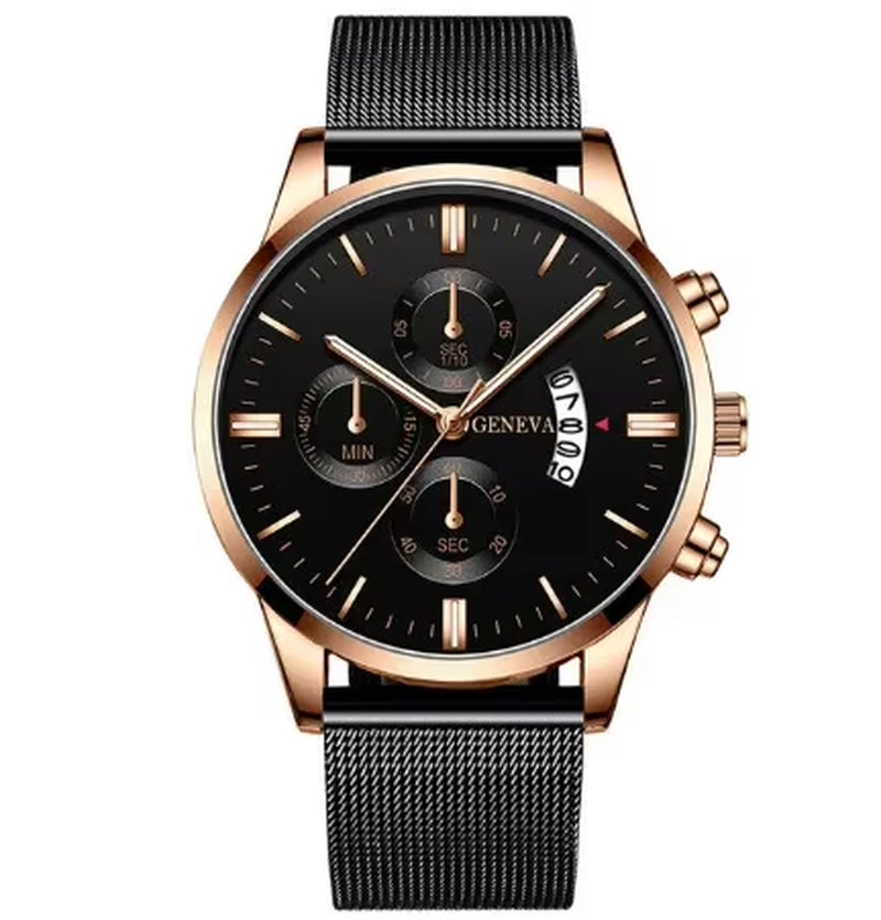 Mens Watches Waterproof Mesh Belt Man Wrist Watch Calendar Quartz Watch Luxury Business Dress Watch for Men Fashion Male Clock