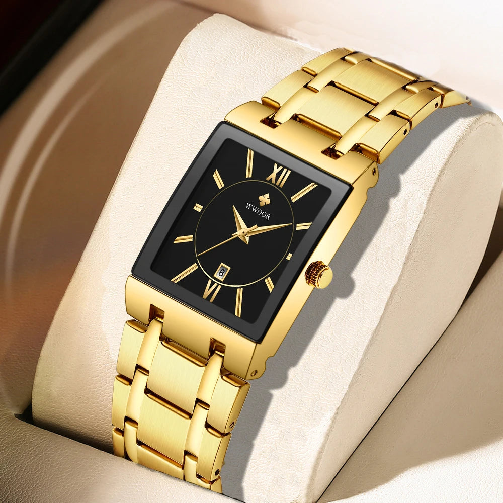 Relogio Masculino  Gold Watch Men Square Mens Watches Top Brand Luxury Golden Quartz Stainless Steel Waterproof Wrist Watch