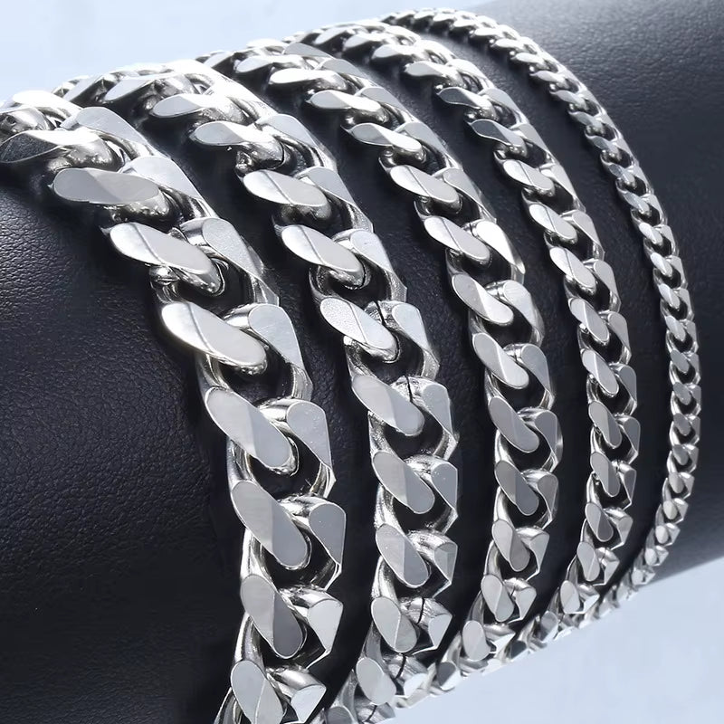 New Trendy Cuban Chain Men Bracelet Classic Stainless Steel 3/5/7/9Mm Width Chain Bracelet for Men Women Jewelry Gift