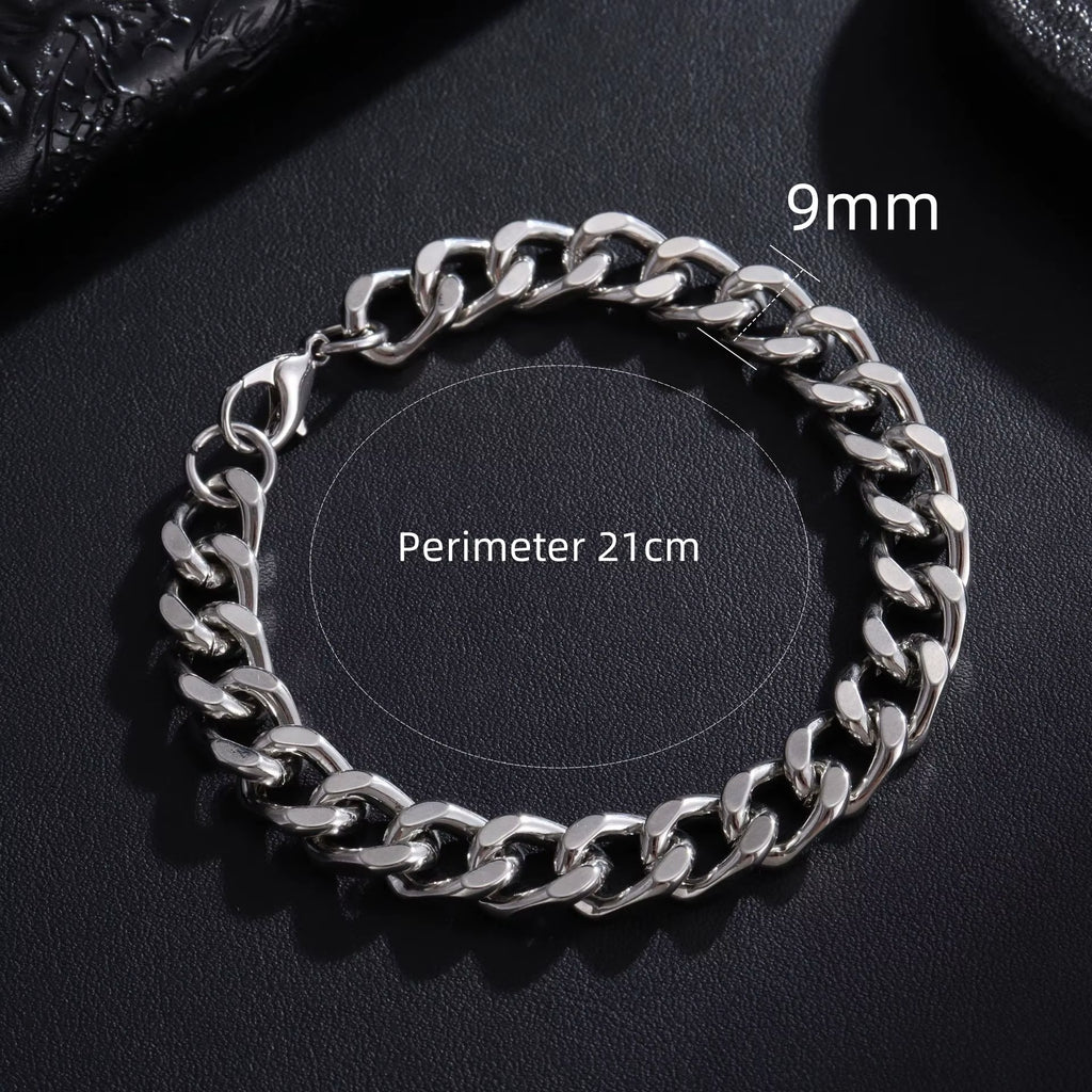 New Trendy Cuban Chain Men Bracelet Classic Stainless Steel 3/5/7/9Mm Width Chain Bracelet for Men Women Jewelry Gift