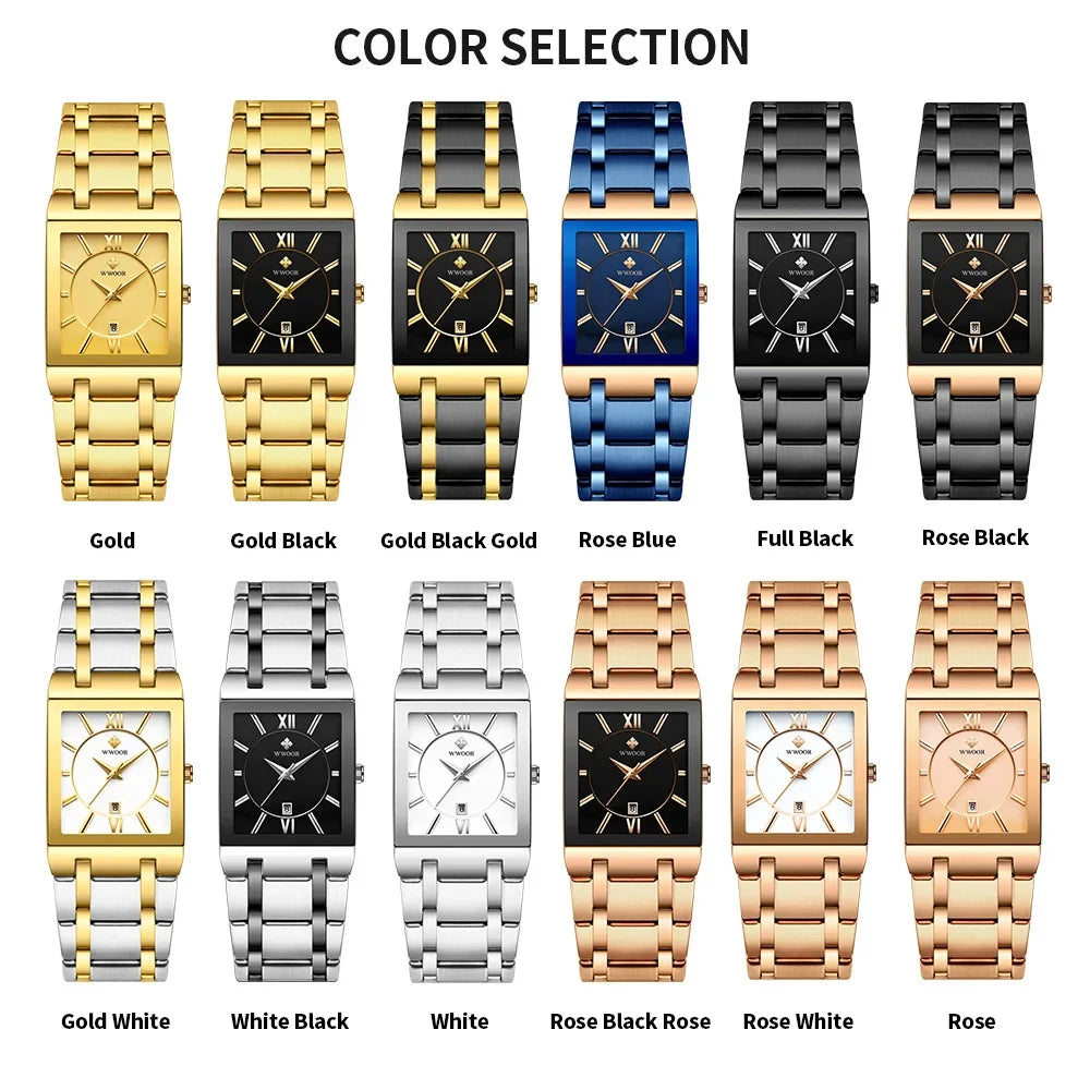Relogio Masculino  Gold Watch Men Square Mens Watches Top Brand Luxury Golden Quartz Stainless Steel Waterproof Wrist Watch