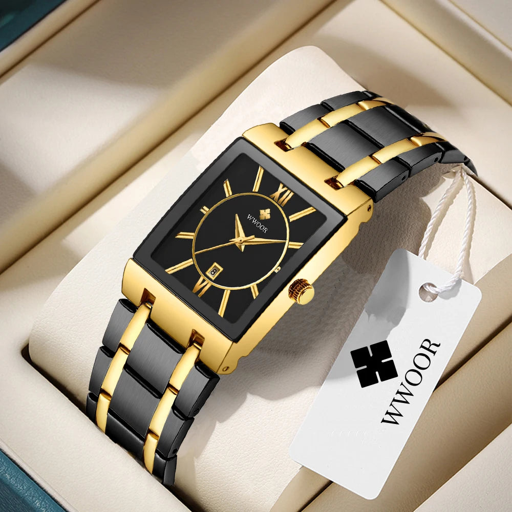 Relogio Masculino  Gold Watch Men Square Mens Watches Top Brand Luxury Golden Quartz Stainless Steel Waterproof Wrist Watch