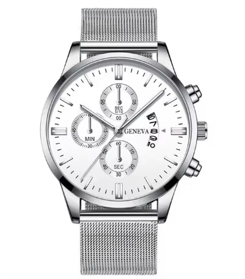 Mens Watches Waterproof Mesh Belt Man Wrist Watch Calendar Quartz Watch Luxury Business Dress Watch for Men Fashion Male Clock