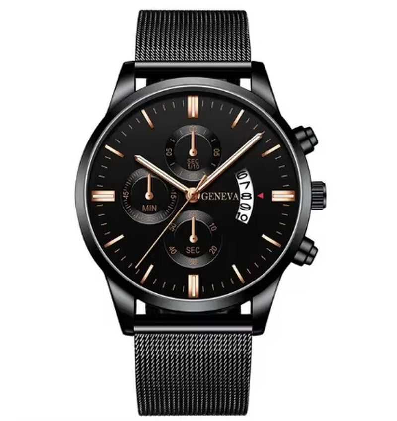 Mens Watches Waterproof Mesh Belt Man Wrist Watch Calendar Quartz Watch Luxury Business Dress Watch for Men Fashion Male Clock