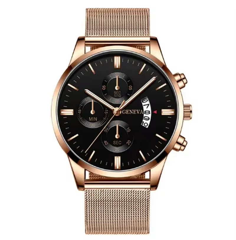 Mens Watches Waterproof Mesh Belt Man Wrist Watch Calendar Quartz Watch Luxury Business Dress Watch for Men Fashion Male Clock