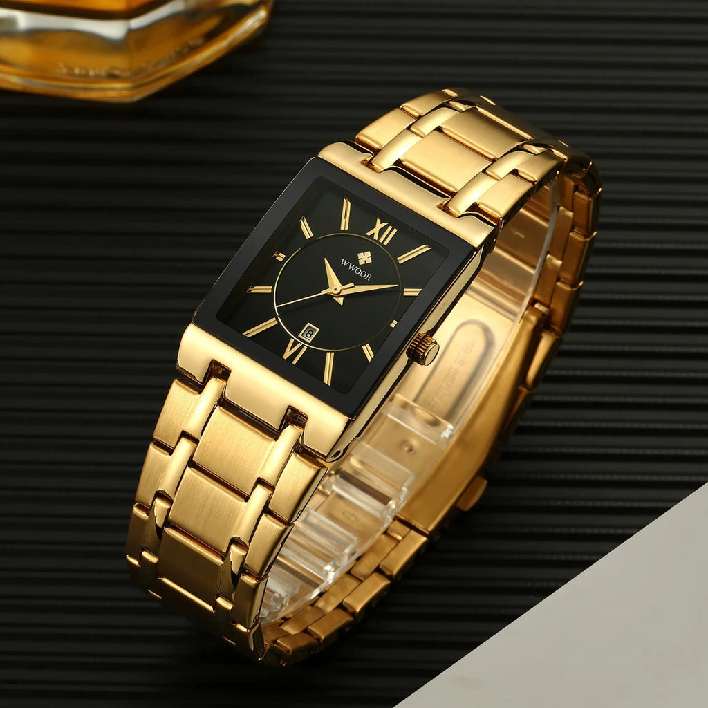 Relogio Masculino  Gold Watch Men Square Mens Watches Top Brand Luxury Golden Quartz Stainless Steel Waterproof Wrist Watch