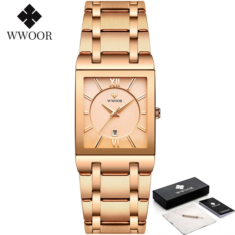 Relogio Masculino  Gold Watch Men Square Mens Watches Top Brand Luxury Golden Quartz Stainless Steel Waterproof Wrist Watch