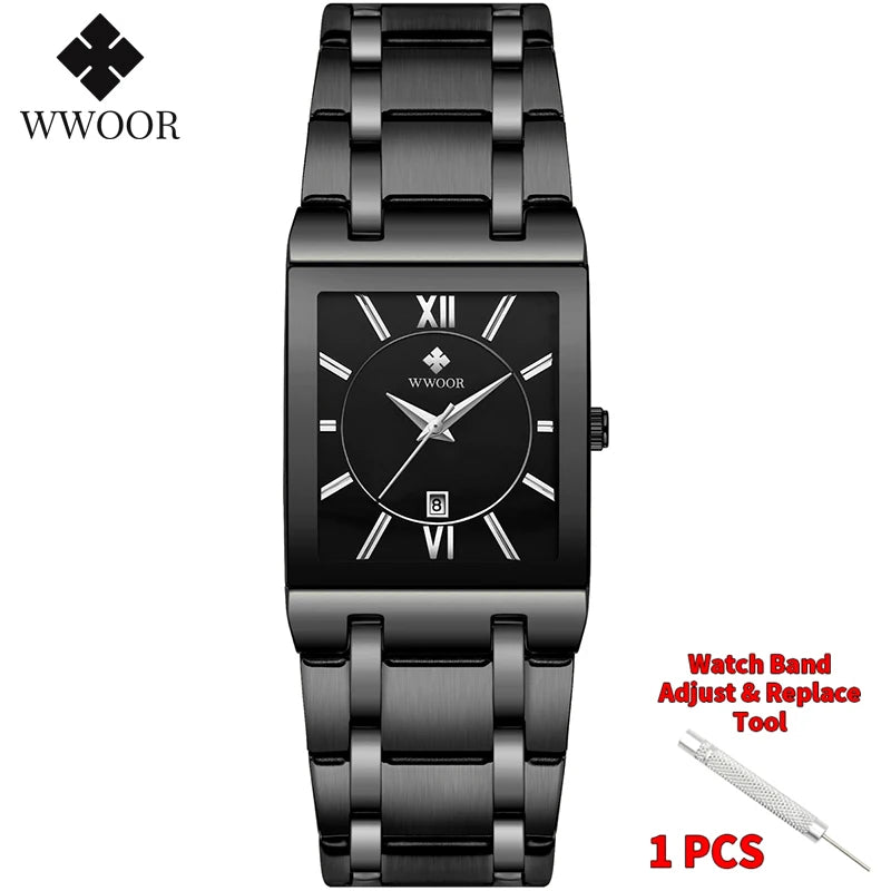 Relogio Masculino  Gold Watch Men Square Mens Watches Top Brand Luxury Golden Quartz Stainless Steel Waterproof Wrist Watch