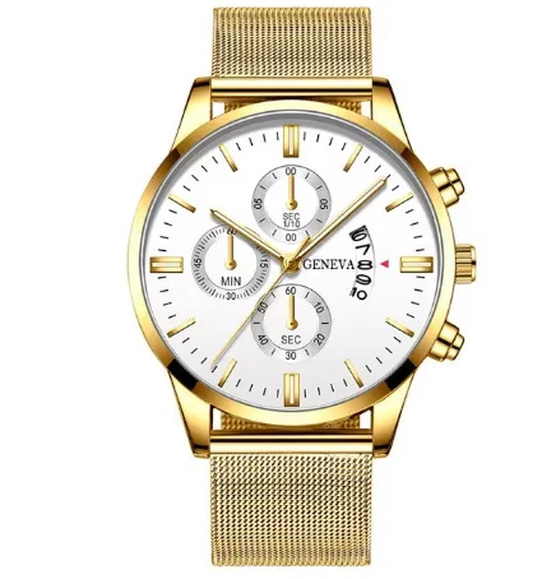 Mens Watches Waterproof Mesh Belt Man Wrist Watch Calendar Quartz Watch Luxury Business Dress Watch for Men Fashion Male Clock